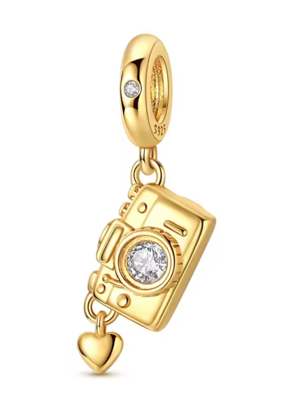 Pandora Gold Camera Charm with Heart Drop